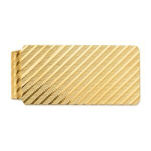 Men's 14k Yellow Gold Diagonal Textured Striped Wide Money Clip